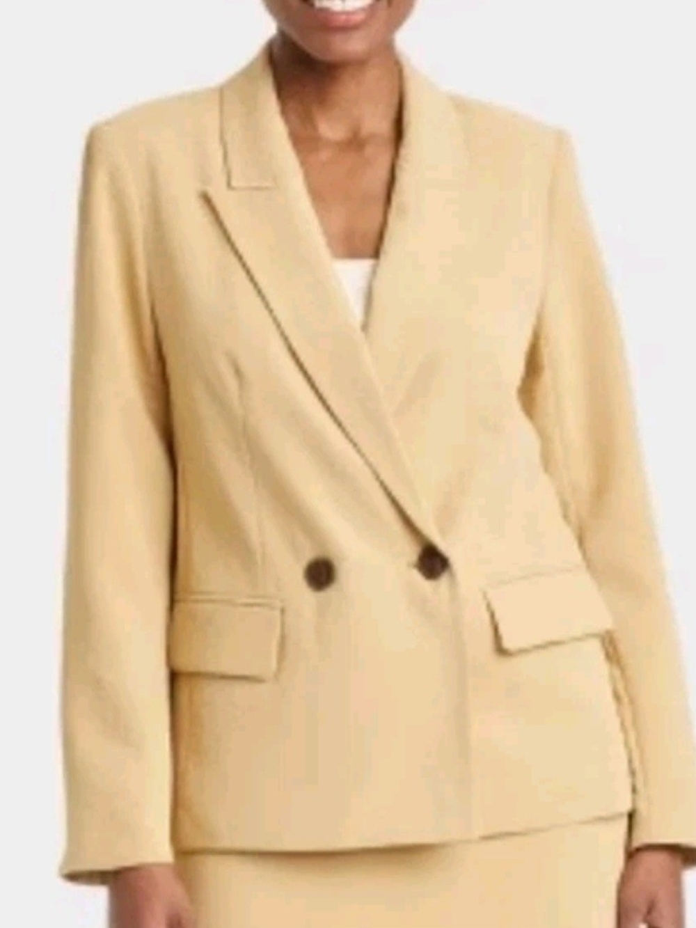 A New Day Womens Double-Breasted Beige Blazer Jacket